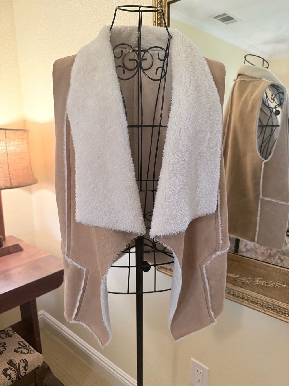 Mystree Cream Faux Fur Lined Vest